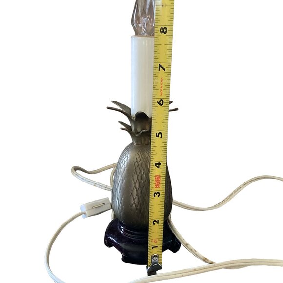 Andrea by Sadek Brass Mini Wood Base Pineapple Lamp with Shade 11.5 in - Picture 4 of 13